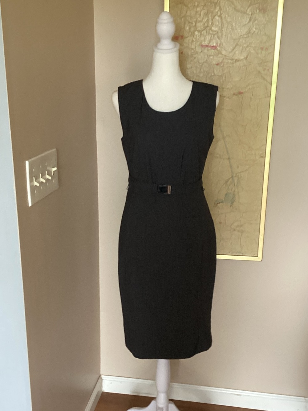 Calvin Klein Black Sleeveless Sheath Dress with Slim Belt